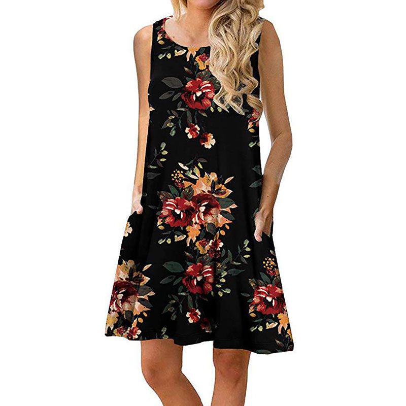 Women's Summer Boho Floral Tank Dress With Comfortable Loose Fit For Casual Beach Outings