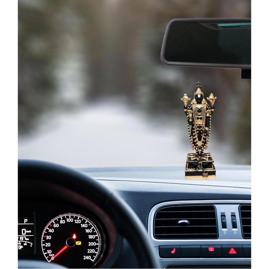 Lord Tirupati Balaji Black Terracotta Idol with Golden Color Work | Balaji Idol for Car Dashboard | Venkateswara Swamy Murti for Home