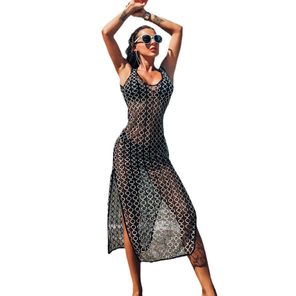 Women’s Sheer Mesh Bikini Cover-Up Dress, Beach Vacation Swimwear, Sexy See-Through Summer Beach Skirt