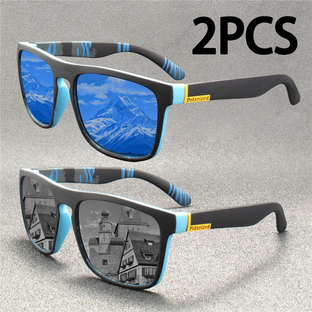 2PCS Fashion Sunglasses Men Luxury Brand Designer Vintage Outdoor Driving Sun Glasses Male Goggles Shadow Oculos