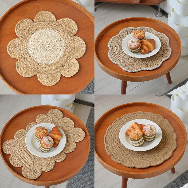 1PC Woven Heat-Resistant Flower-Shaped Eco-Friendly Placemat Insulating Husk Multi-Purpose Natural Home-Use Corn Durable