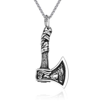 Vintage Herren Edelstahl nordischen Wikinger Wolf Rabe Axt Anhänger Halskette nordische Mythologie Mode Party Schmuck