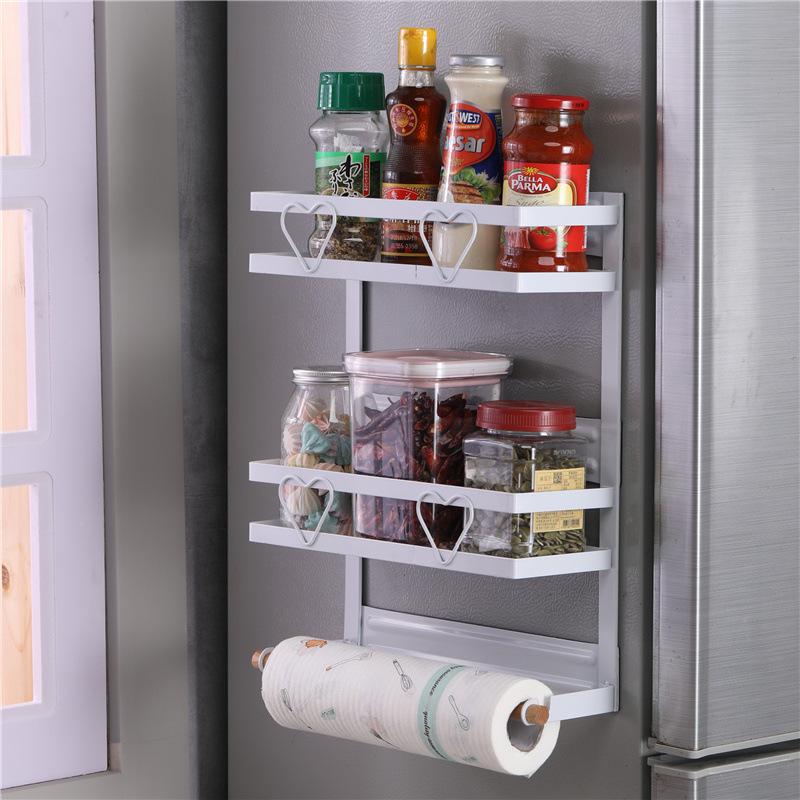 Magnetic Refrigerator Side Rack & Kitchen Paper Towel Holder with Cling Film Storage