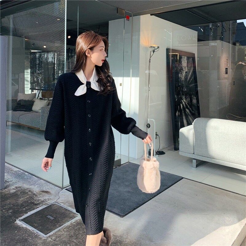 

Christmas dress spring new design sense niche New Year bottoming knitted skirt S чёрный