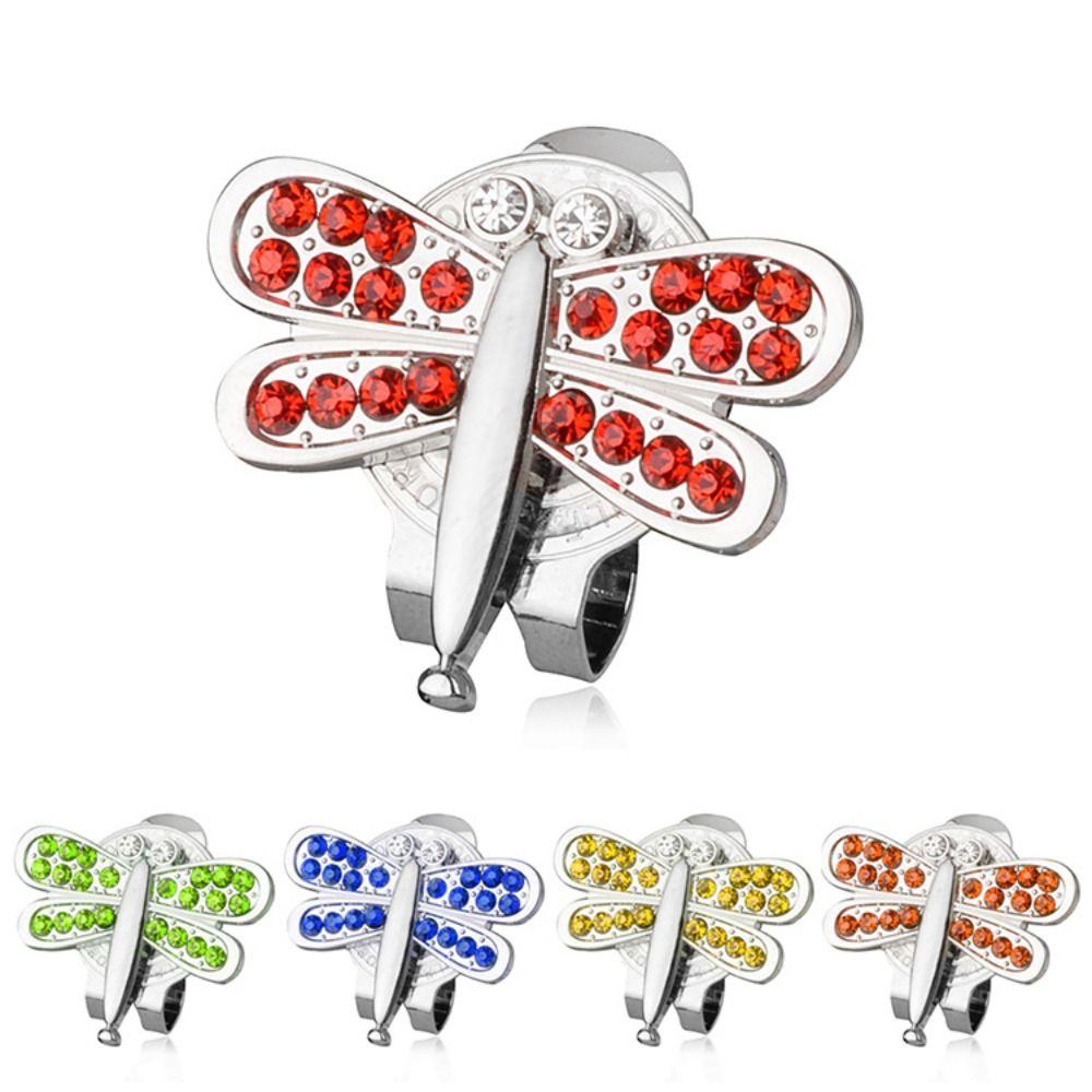 Dragonfly Pattern Golf Cap Clip Bling Crystal Zinc Alloy Golf Ball Mark Detachable Ball Position Golf Hat Marker Golf Lovers
