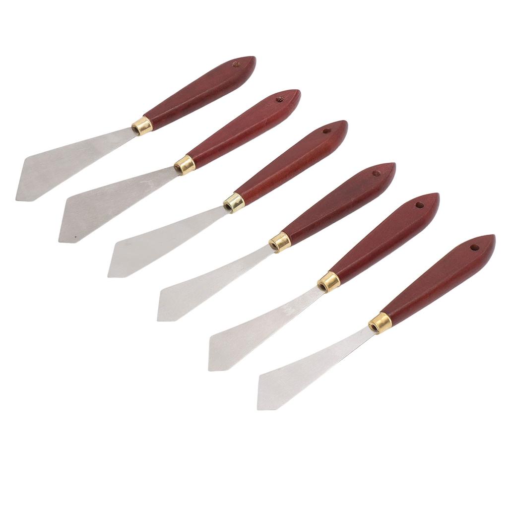 6Pcs Palette Knife Stainless Steel Blade Wooden Handle Widely Used Painting Knife Set for Painting Mixing