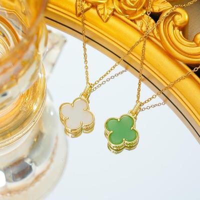 Titanium Steel Chalcedony Four-Leaf Clover Necklace High-Grade Luxury Collarbone Chain Fashion Ladies Necklace