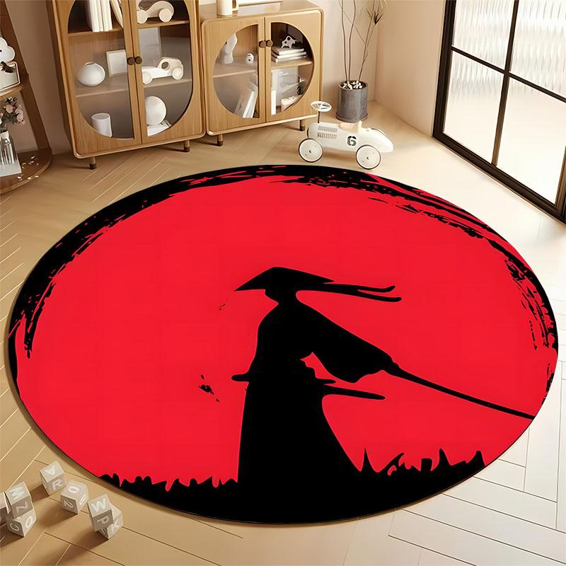 

Samurai Silhouette Rug for Modern Living Spaces round carpet for home sofa bedroom, gift Diameter 60cm