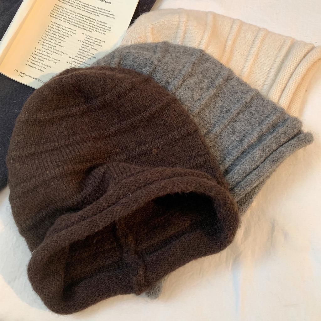 Big Head Circumference Coffee-Colored Knitted Stacking Hat Children'S Autumn And Winter Warm Face Small Cold Hat Versatile Warm Plain Head Hat