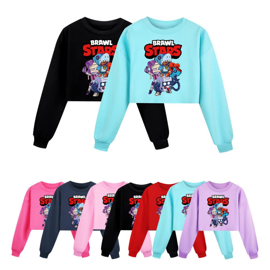 4093 Felpa Casual a Maniche Lunghe Stile Corto Stampata Brawl Stars per Bambine e Ragazze