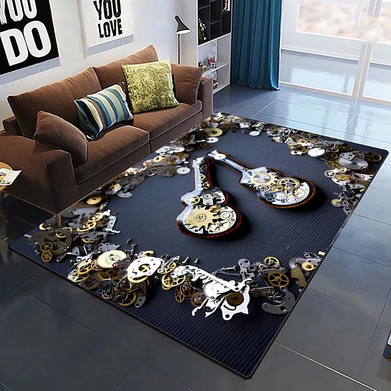 Colorful Music Guitar Melody 3D Printed Carpets for Living Room Non-Slip Area Rug Bedroom Bedside Home Decor Washable Floor Mat