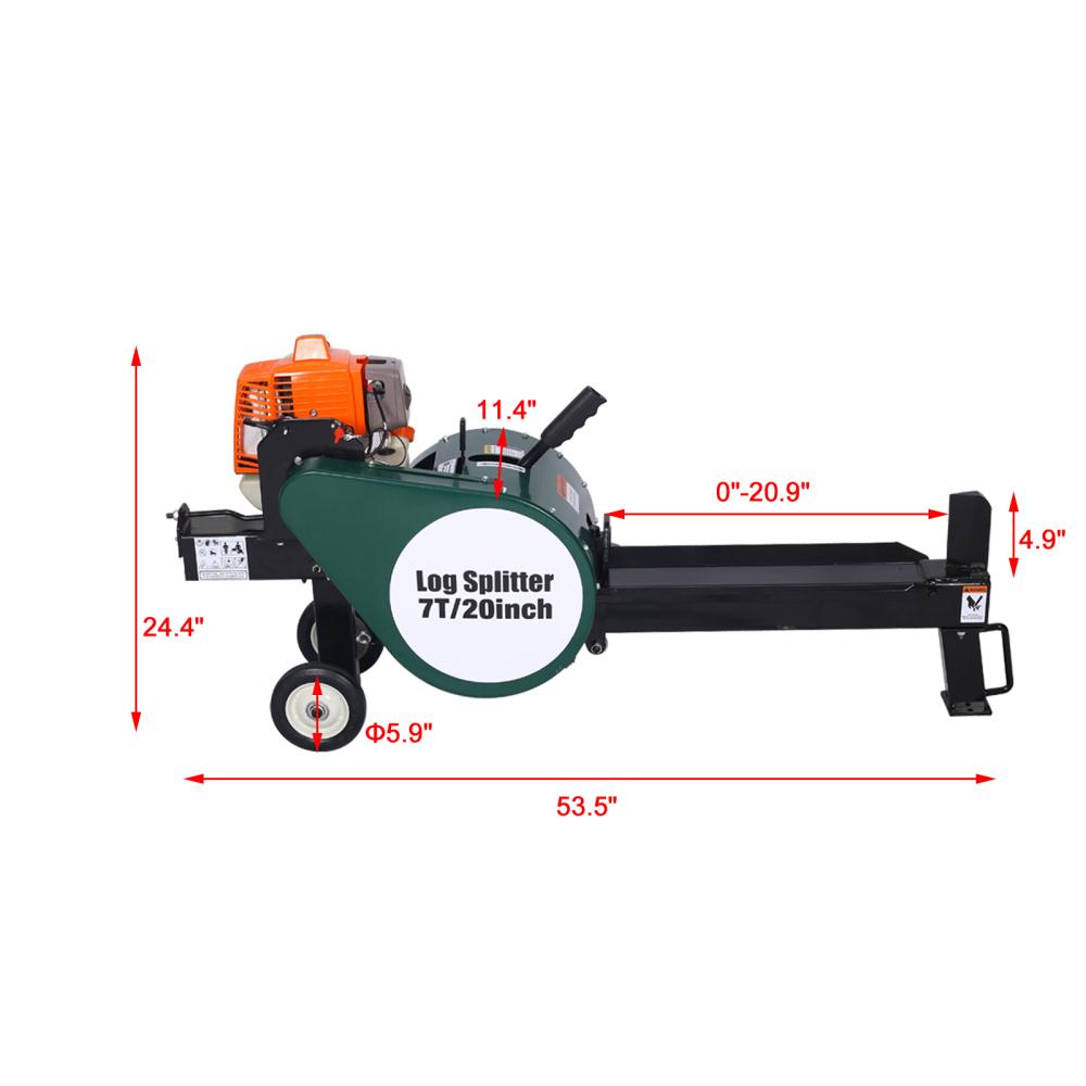 Despicător electric de lemne cu volant dublu - Despicător de lemne pe benzină de 7 tone - Portabil 20in, Motor 63cc Despicare lemn de foc silvicultură Recoltare