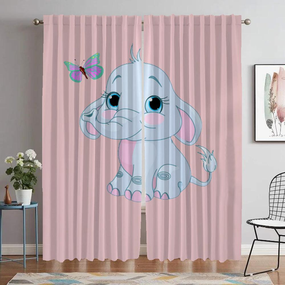 Elefant Karton Zuhause Innendekoration Vorhänge 2 Stück Tüll für Schlafzimmer Wohnzimmer Vorhang Raumteiler Jalousien Halloween Dekoration