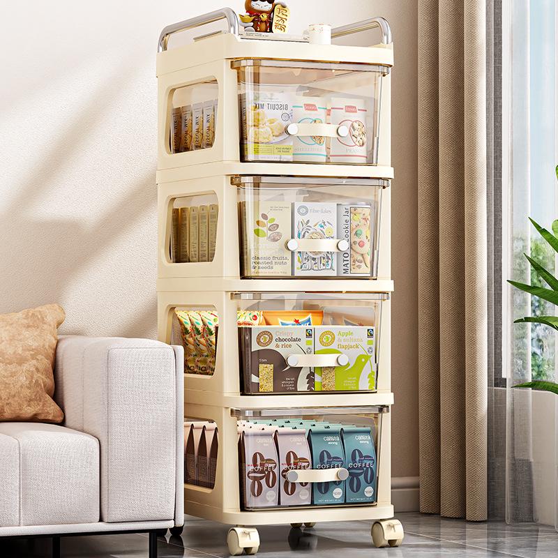 Multi-layer Transparent Drawer Storage Cabinet & Movable Trolley Shelf for Living Room