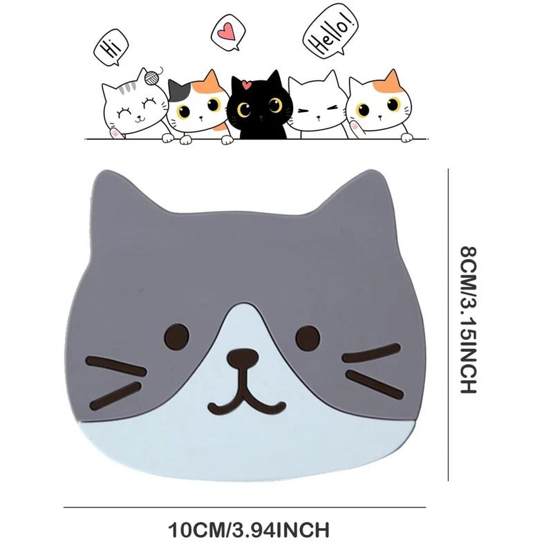 Cute Cat Cup Coasters, Reusable Silicone Drink Coasters Non Slip, Washable Heat Resistant Glass Cup Rubber Pad Mat Novelty