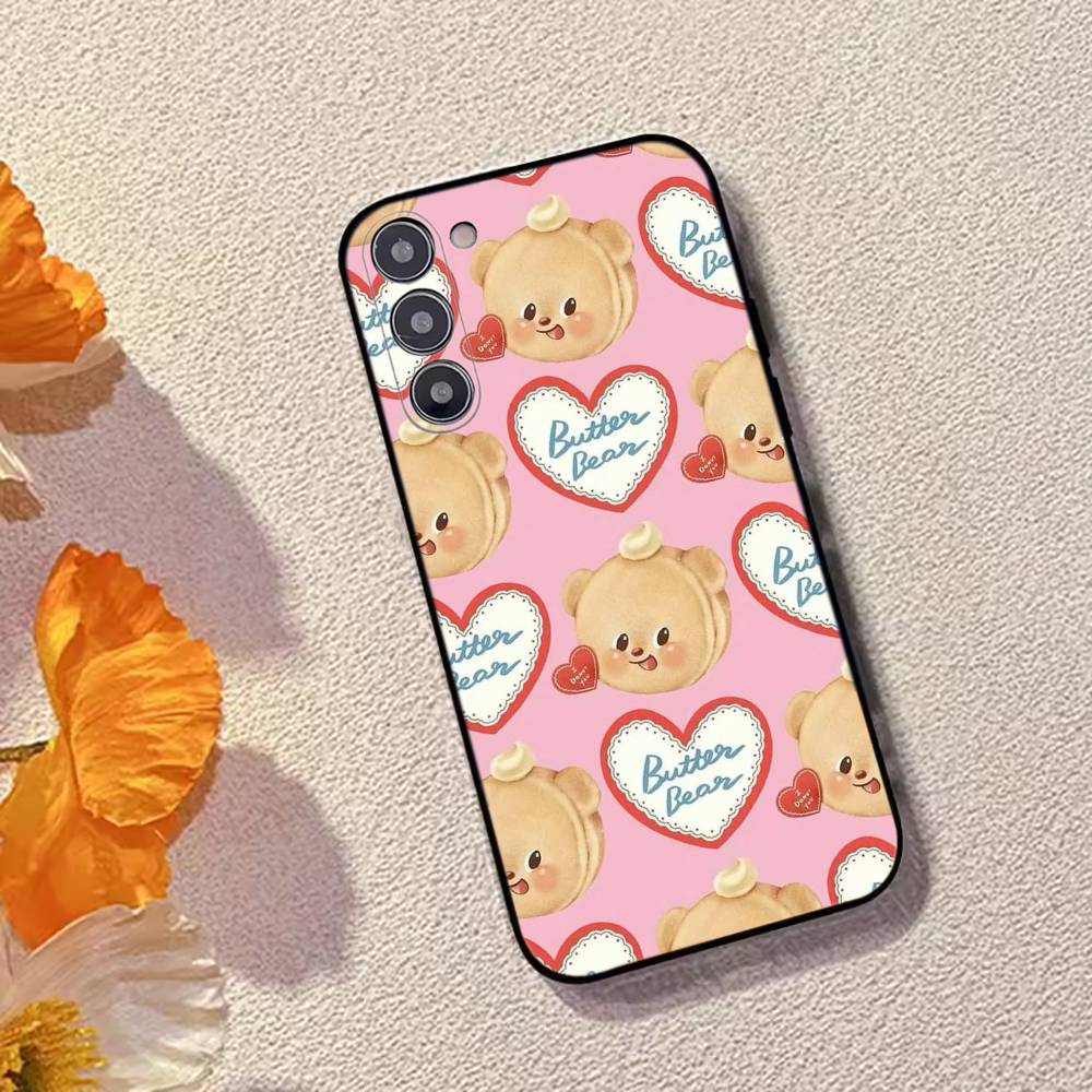 Cute Cartoon B-Butterbear Phone Case For Samsung Galaxy A73,A72,A71,A70,A53,A52,A51,Soft Silicone Black Cover