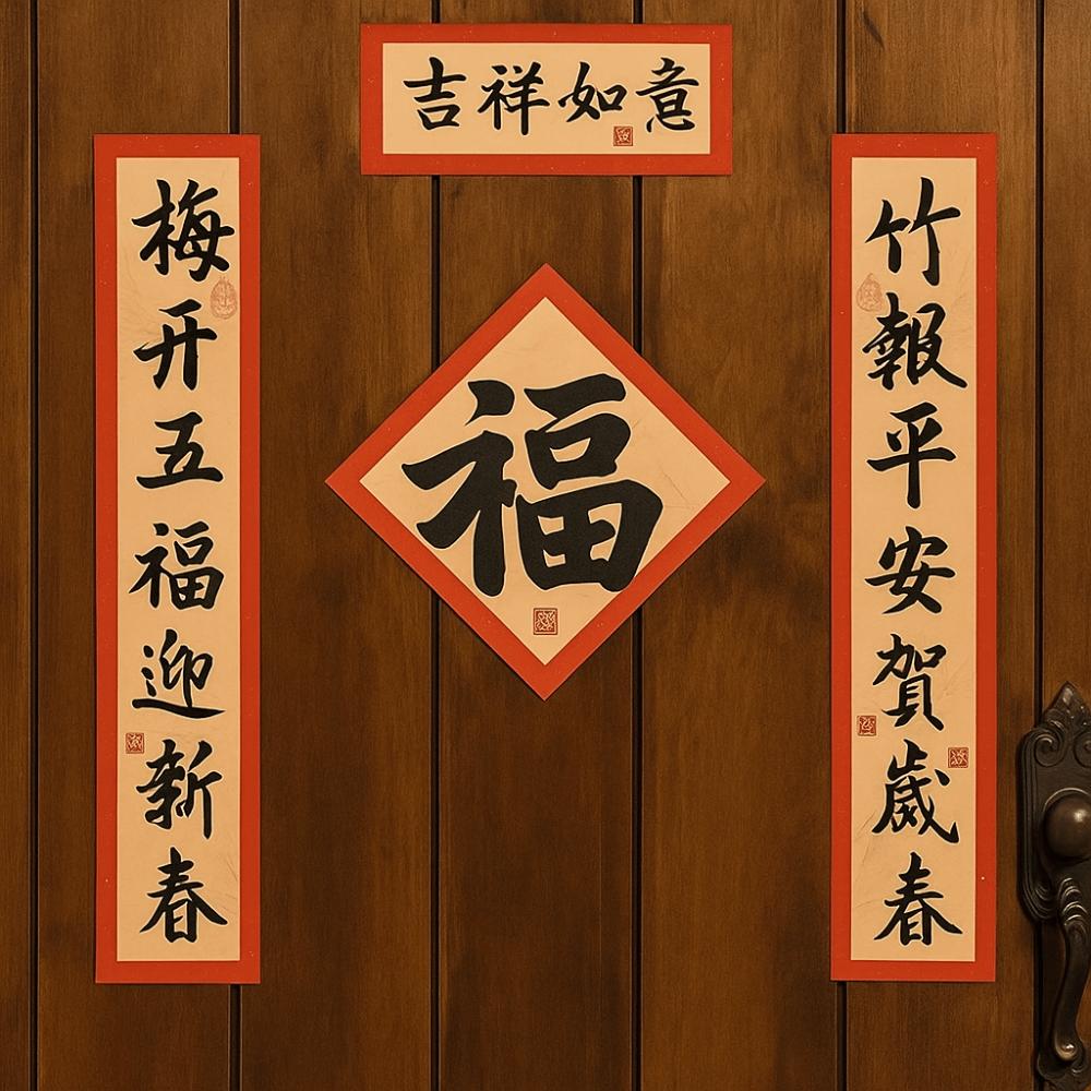 Magnetic 2026 New Year Door Couplet Set Leave No Trace Chinese Calligraphy Fu Character Sticker Modern Blessing Words