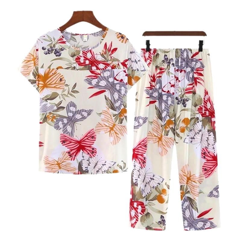 Cotton Pajamas Women's Thin Short Sleeve Set Plus Size Women's Loungewear Can Be Breathable and Antibacterial Sleepwear