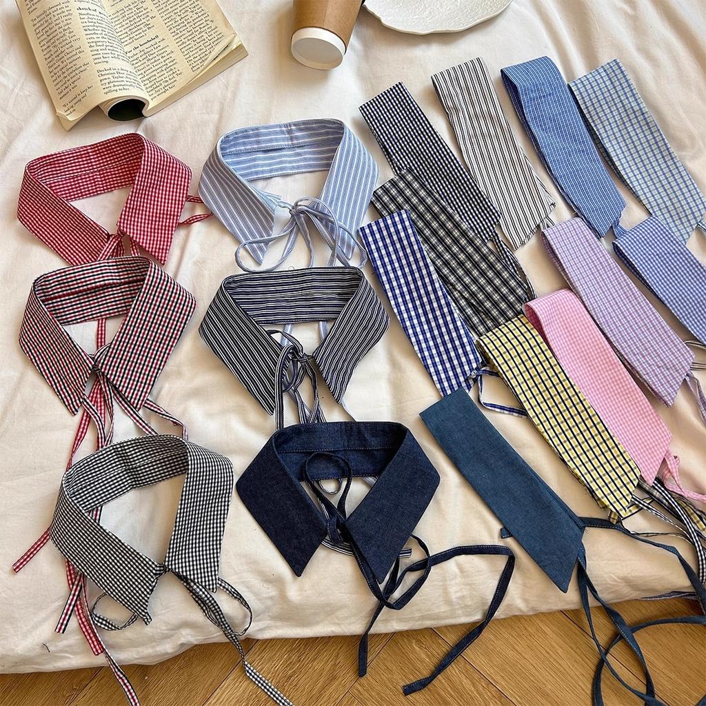 Plaid Fake Collar Women Detachable Collars For Women False Collar Lolita Lapel Tie Shawl Wrap Decoration