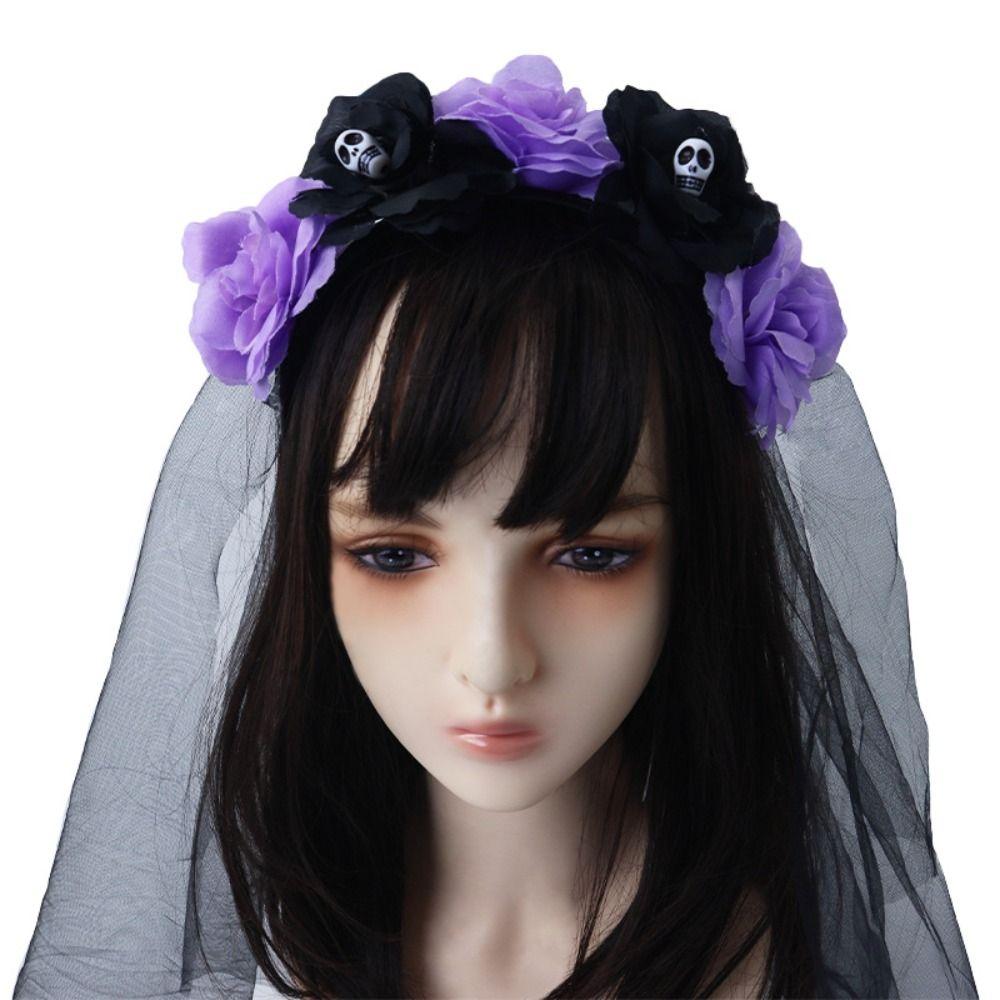 

Черный головной убор Хэллоуин Роза Череп Повязка на голову Готический стиль Косплей Реквизит Хэллоуин