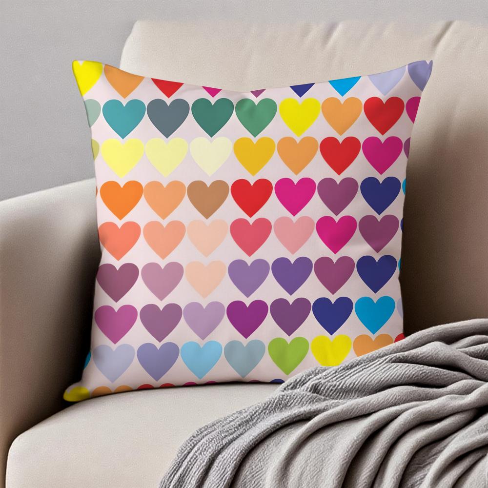 Dreamy Rainbow Love Fashion Patterns Cushion Cover Pillowcase Anti-Dustmite Invisible Zipper Short Plush Sofa Cushion