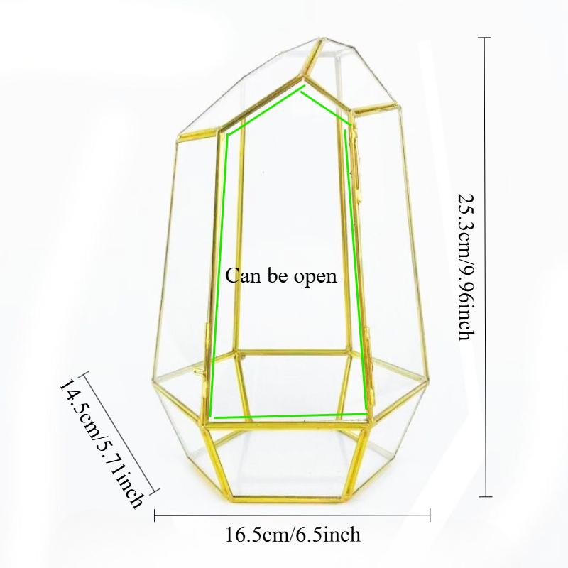 

Micro Landscape Vase Six-sided Cut Glass Conservatory with Door Preserved Flowers and Moss Transparent Creative Flower Pot золотий