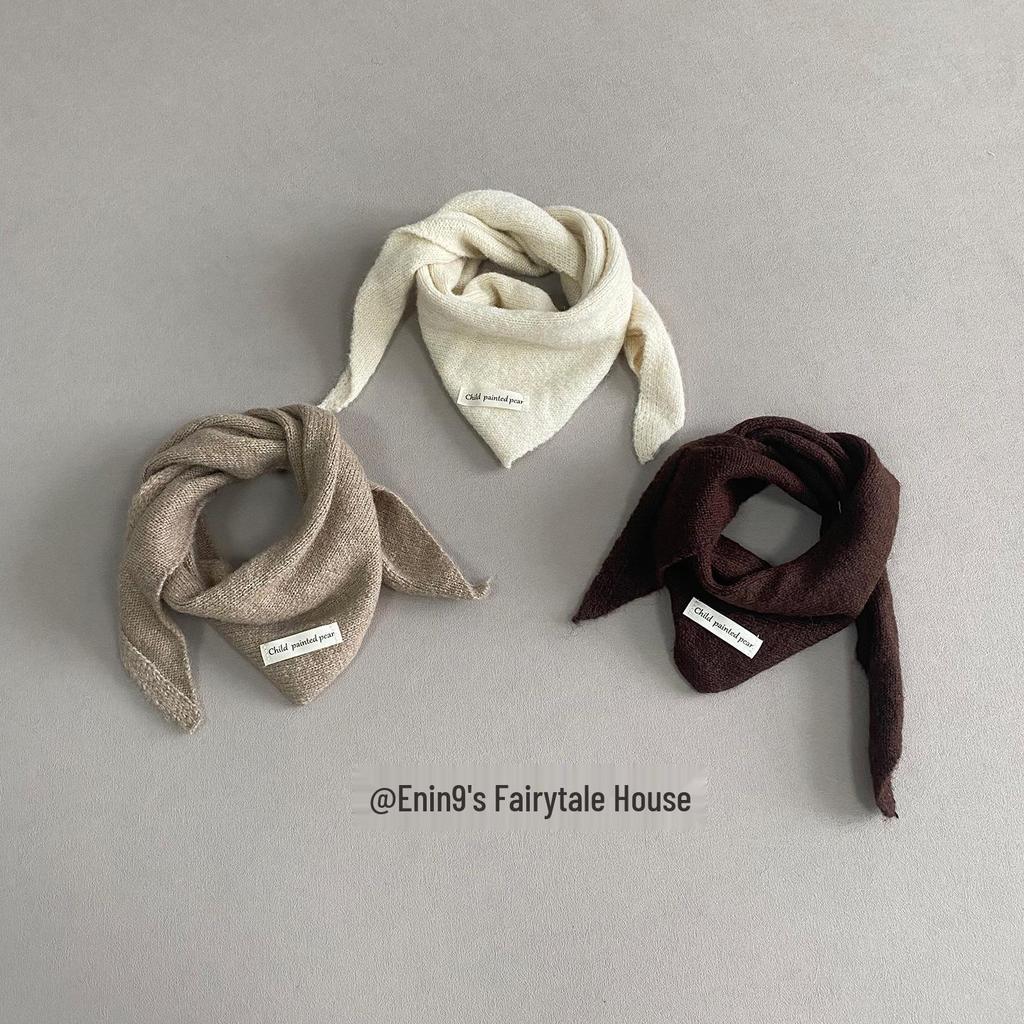 Unisex dziergany wełniany szalik dla dzieci - Ciepły, wiatroszczelny, z wzorem skrzyżowanego trójkąta na jesień i zimę