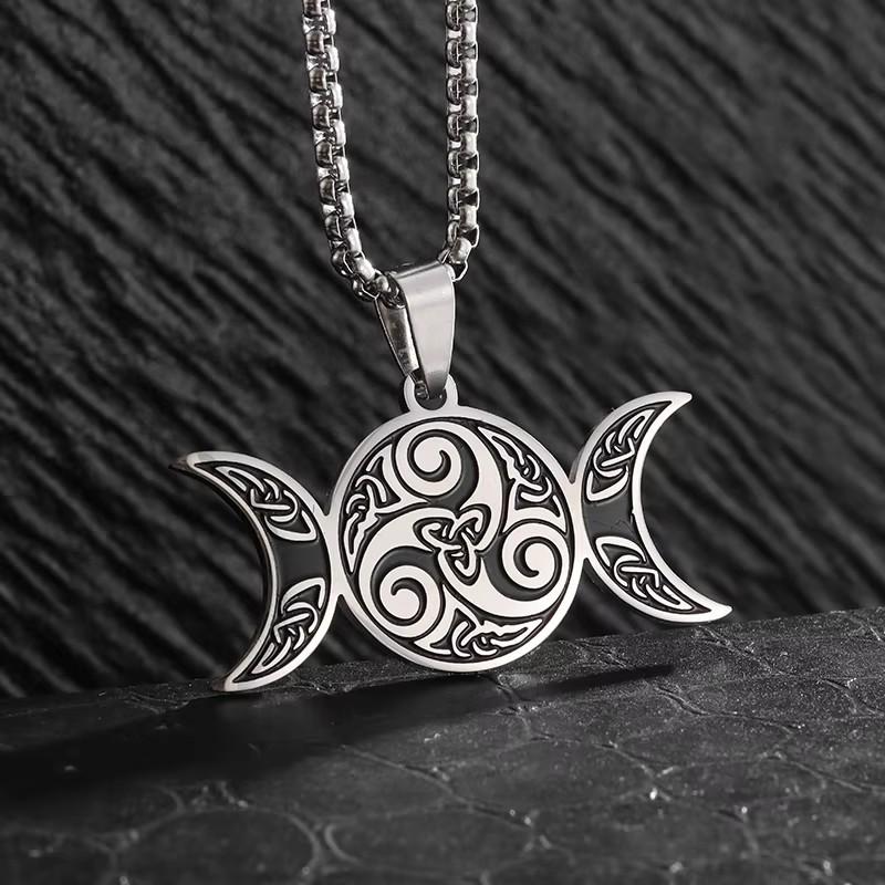 

Good Luck Celtic Irish Knot Necklace Stainless Steel Witch Moon Amulet Protection Jewelry Women Fashion Necklace