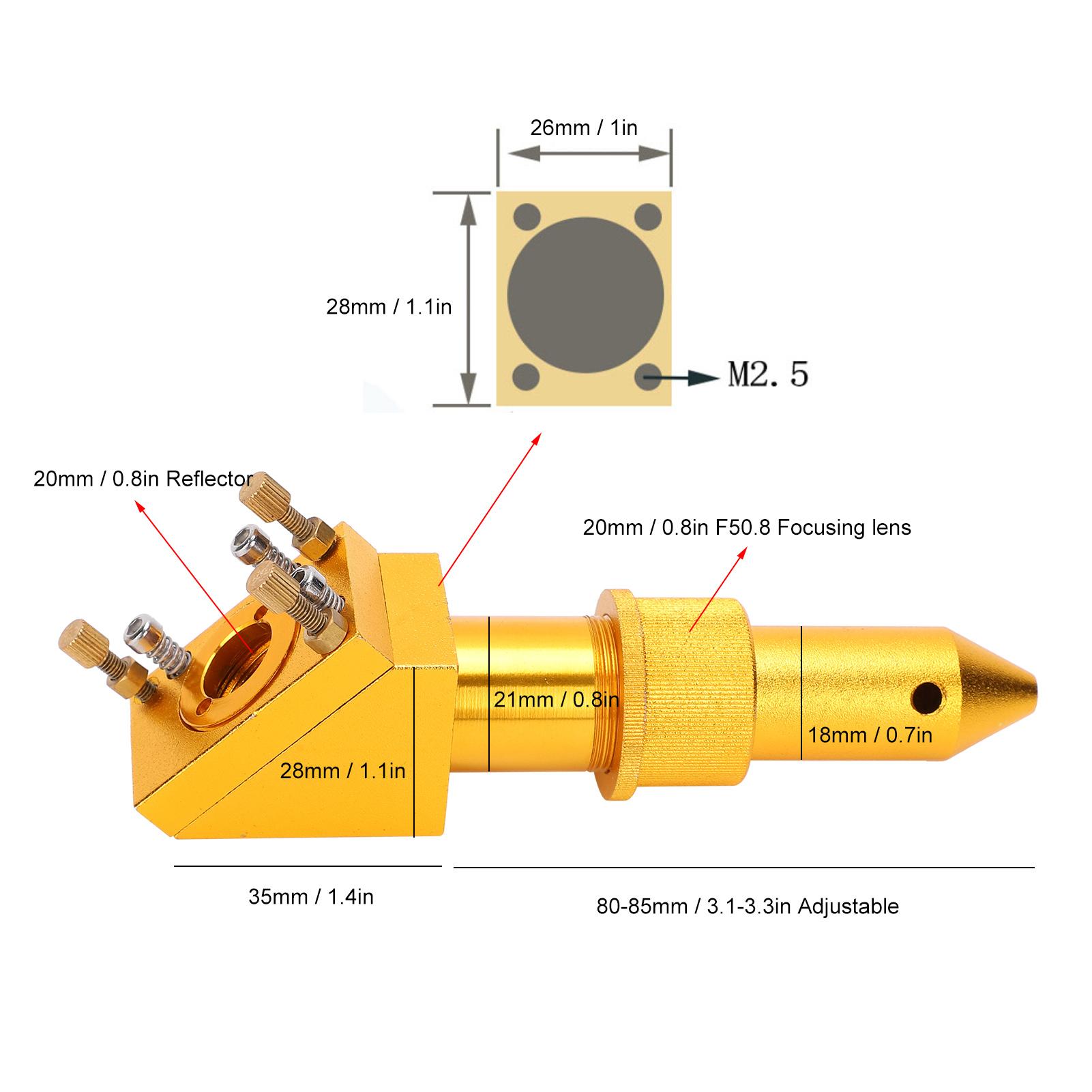 

Laser Lens Head Golden Reflection Mirror Head Frame Engraving Machine Cutting Accessories 50.8 and 63.5 Focusing Lens Barrel