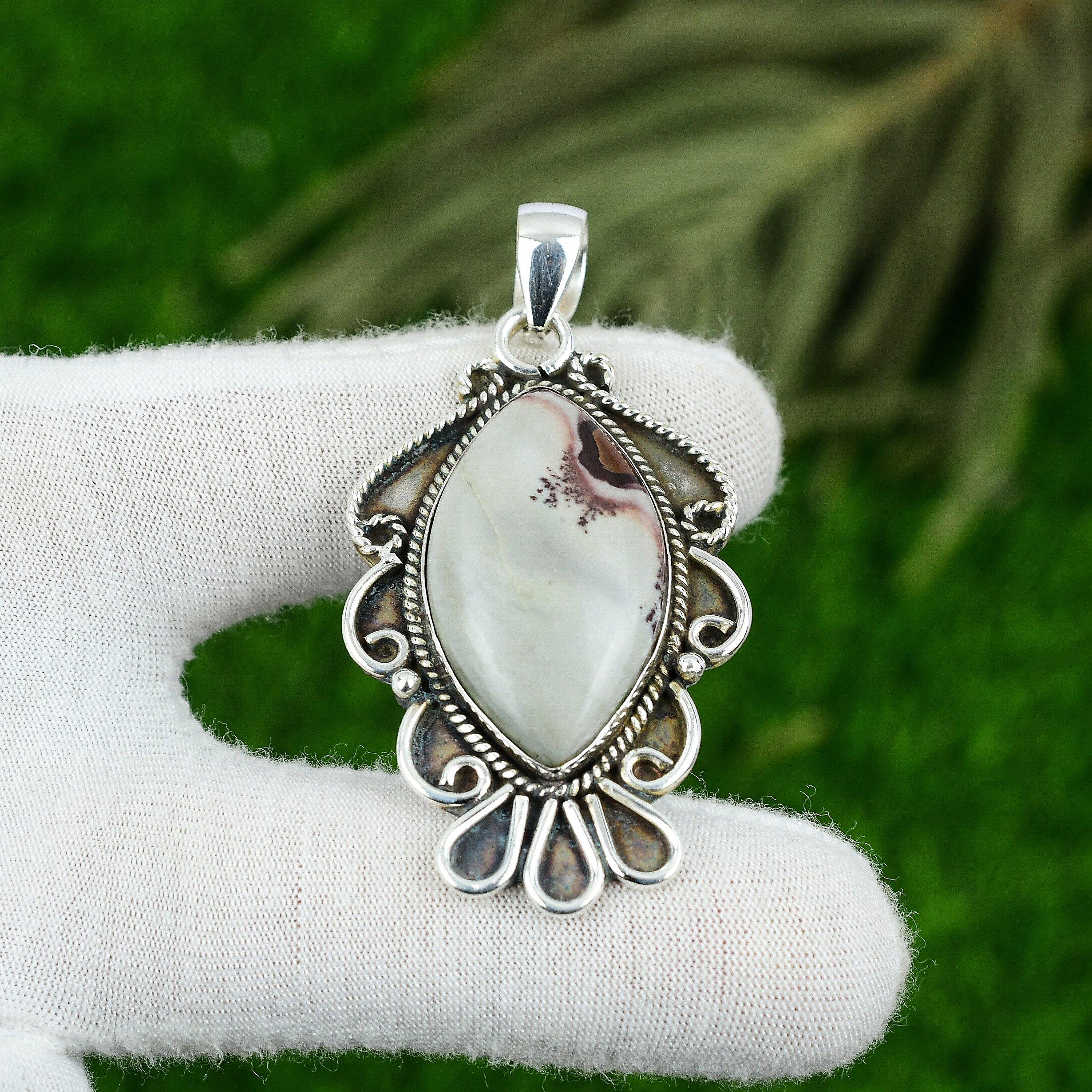 Marquise Natural Coffee Bean Jasper 925 Silver Ethnic Mother New Pendant Jewelry