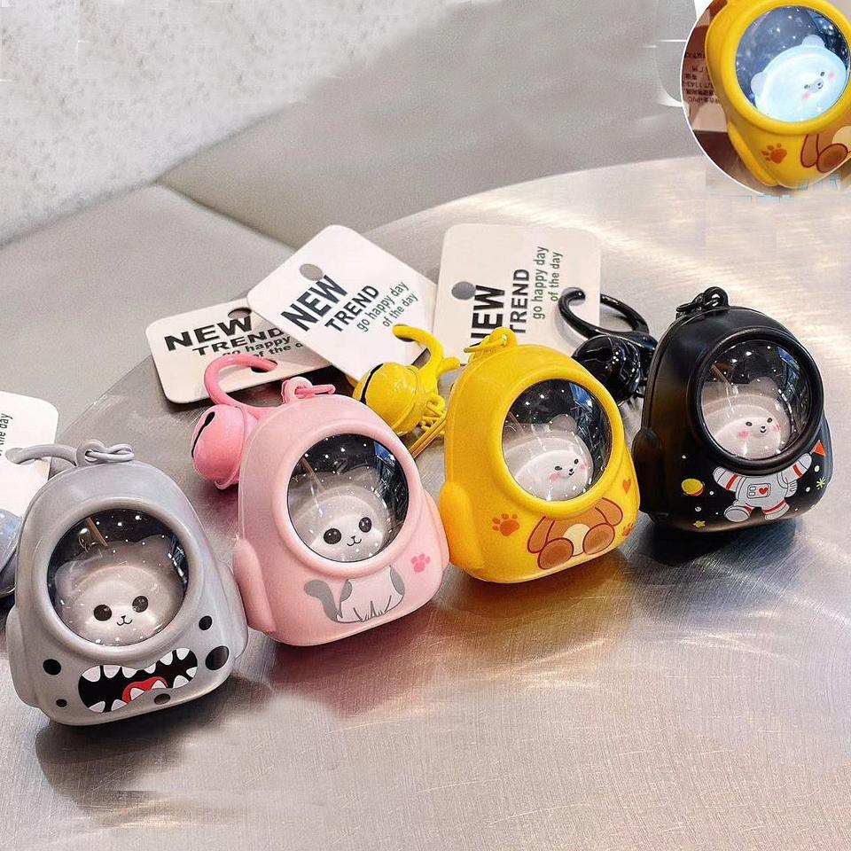 ZAKOL Cute Glowing Night Light Astronaut Cat Schoolbag Keychains Kawaii Bags Charm Decorative Pendants Accessories Gift Girs