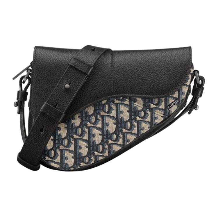 Dior Adjustable Shoulder Strap Magnetic Buckle Flap Closure Cotton Saddle Bag Mini Women Shoulder Bag Beige Black 2ADCA543YKS-H27E