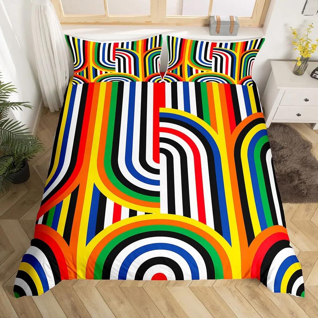 Visual Space Bedding Set Abstract Geometric Duvet Cover Set Colorful Art Comforter Cover Geometry Bedspread Cover Full King Size