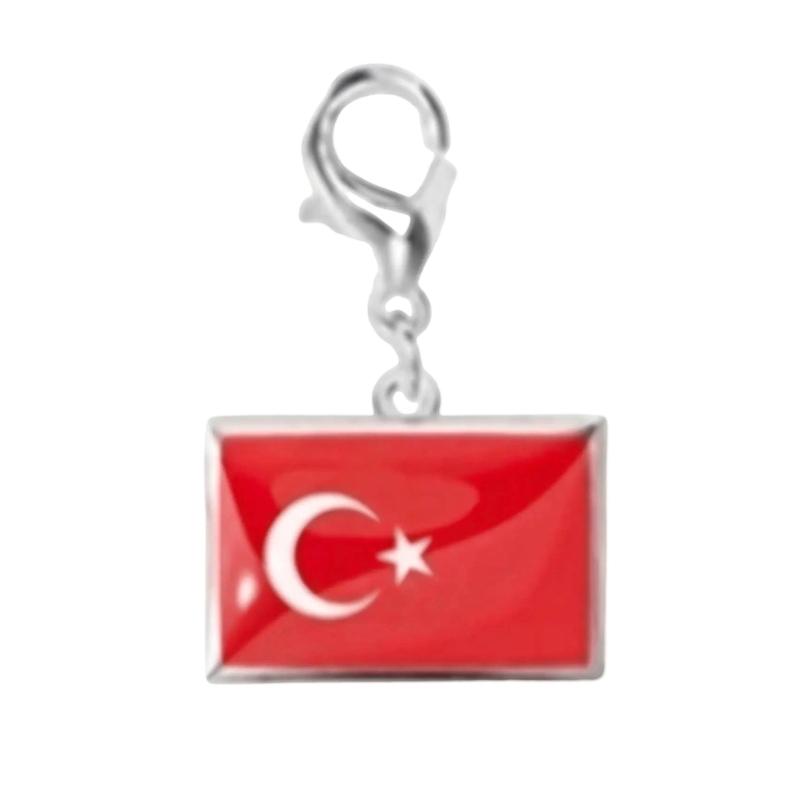 Braccialetto con Charm Bandiera in Acciaio Inossidabile con Moschettone, Gioiello Ciondolo Paese per Regalo di Viaggio Accessorio Stile