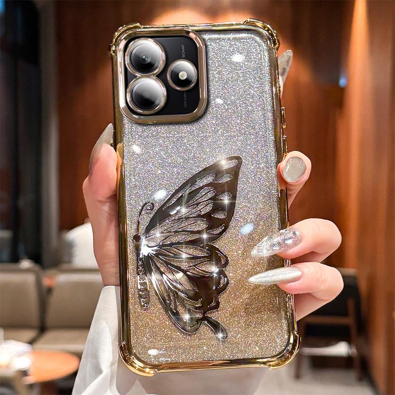 Laserfjäril Stötsäker Glittrande Pläterad Fodral för Xiaomi Redmi Note 15 15C 14 14C 13 13C 12 11 Pro Plus 4G 5G Skydd
