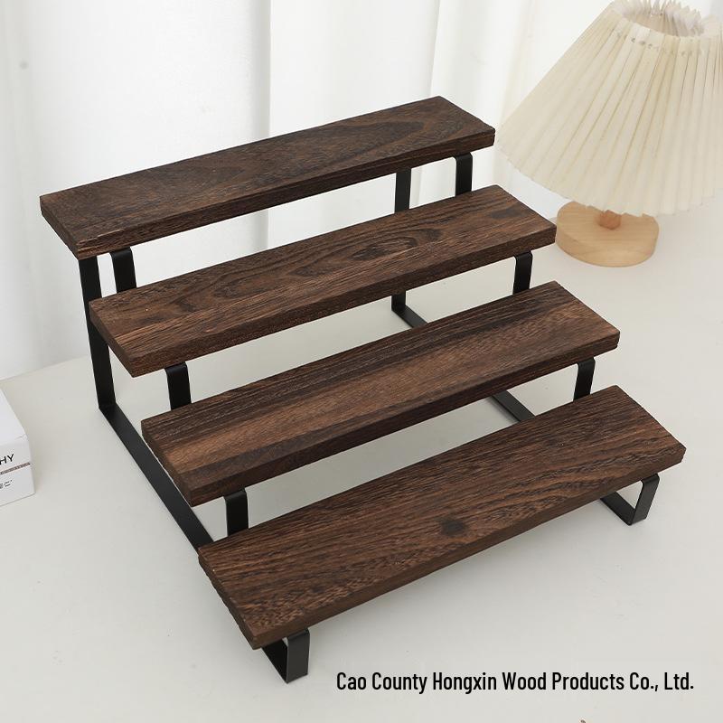 Four-Tier Iron and Wood Display Rack for Desserts and Aromatherapy Essentials