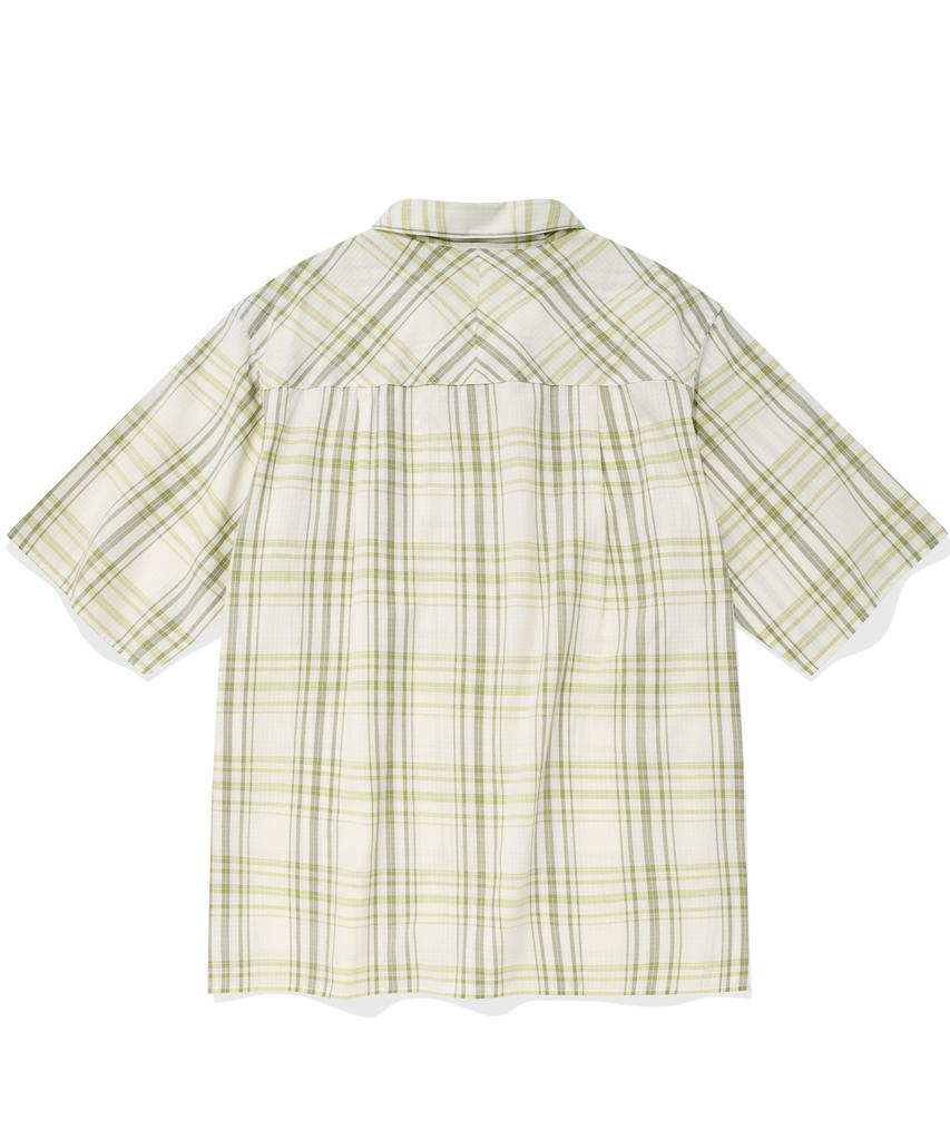COVERNAT Tartan Check Open Collar 1Pk Half Shirt Green
