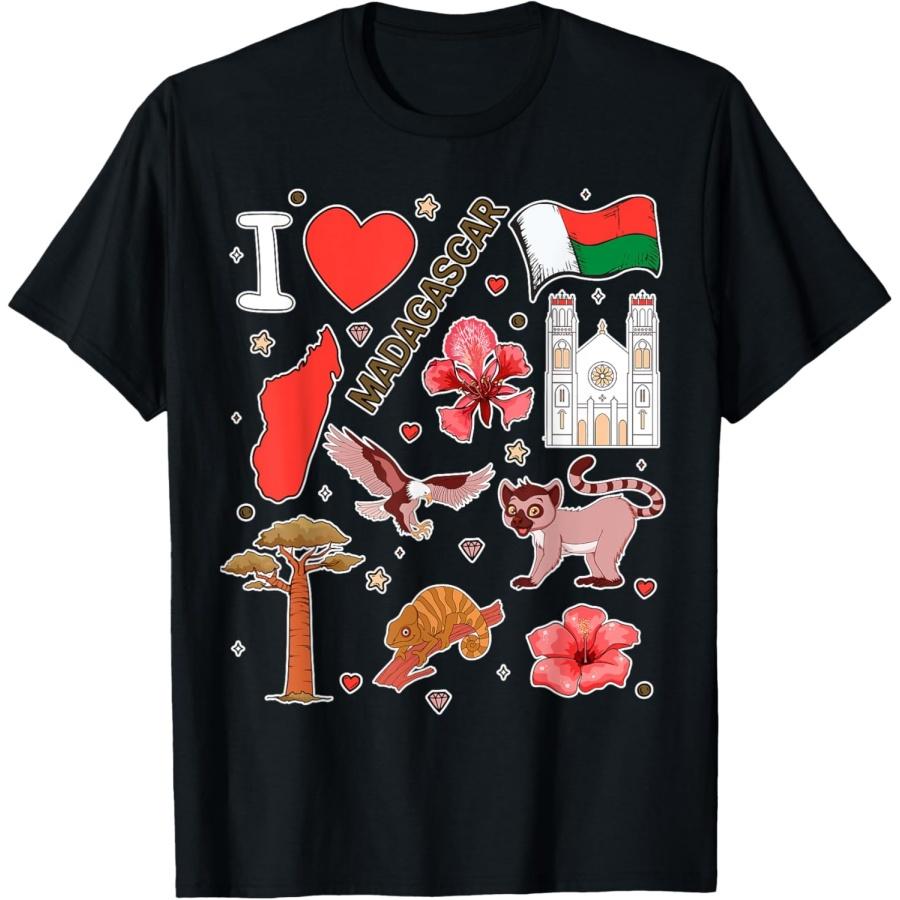 

Malagasy hand drawn symbols, Madagascar map, cultural icons T-Shirt XXXXXL чорний