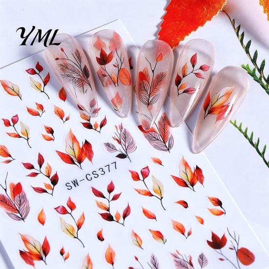 Leaf Pattern Nail Art Autumn Stickers, Waterproof Fall Maple Leaves Manicure Decorations Decals, Self-Adhesive Stickers for Women and Girls Decals