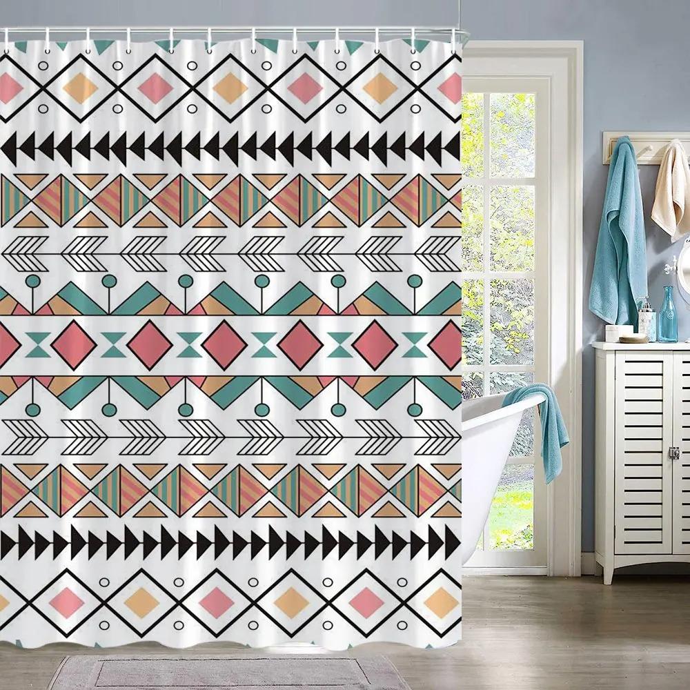 Vintage Abstrakte Geometrische Linien Badezimmervorhang Aztec Duschvorhang Bohemian Heim Badezimmer Dekor Polyester Duschvorhänge