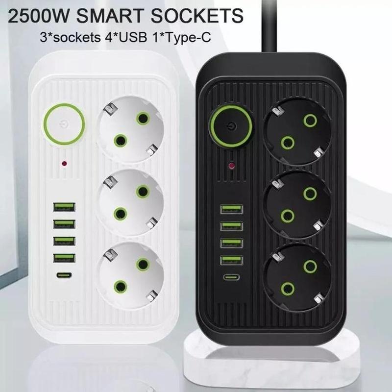 EU Power Strip with USB Type-C Charging Ports 220V Extension Socket KR EU Plug for Vacation Rental Use