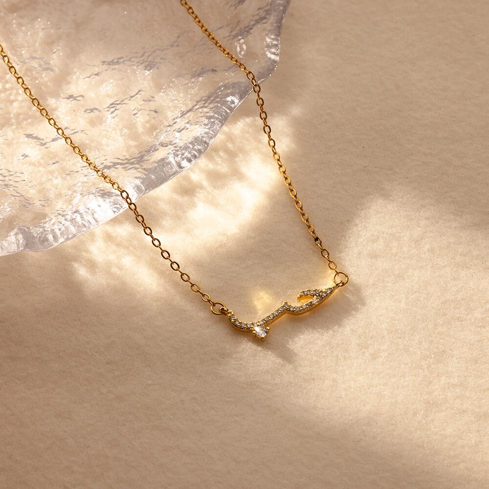 Luxury Zircon Arabic Necklace For Women Love Letter Pendant Stainless Steel Gold Color Clavicle Chain Couple Jewelry Gift