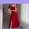 Vintage French Style A Line Dress With Bubble Sleeve And V Neck For Summer Fashion