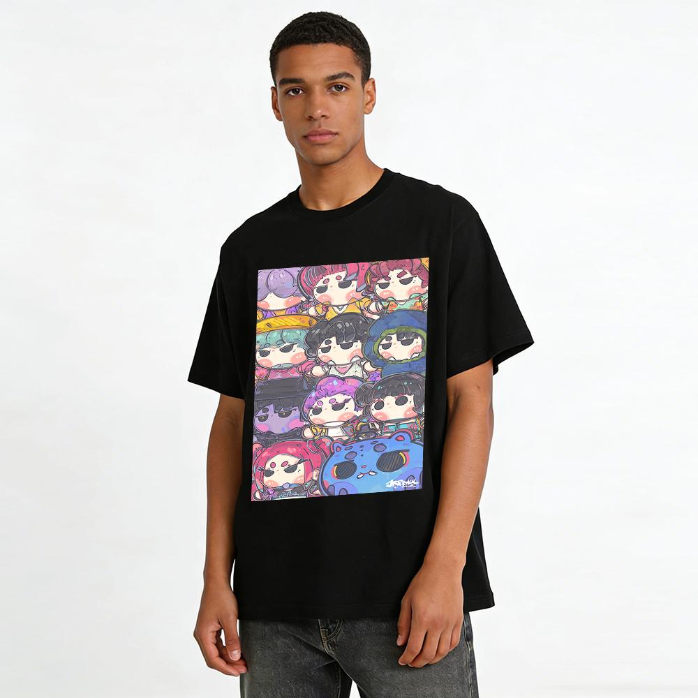 Cute Q Version Cartoon Characters Print Top Unisex Loose Casual Daily Versatile Crew Neck T-Shirt Pure cotton T-shirt