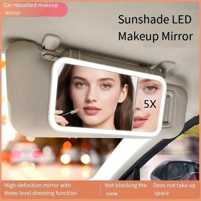 

Car Vanity Makeup Mirror with Lights, Dimmable Touch Control LED Cosmetic Mirror with 5X Magnification, 3 Light Modes Looking белый