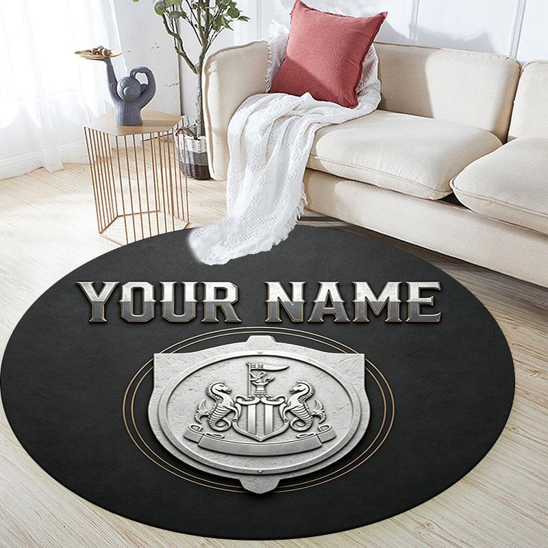 Custom Name,Newcastle United Pattern Round rug,Carpet Rug for Living Room Bedroom Playroom ,Non-slip Floor Mat,Holiday Gifts and Birthday Gifts.