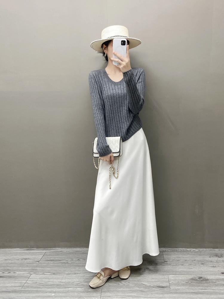 Autumn & Winter European Soft Cashmere U-neck Women's Sweater with Vertical Stripes