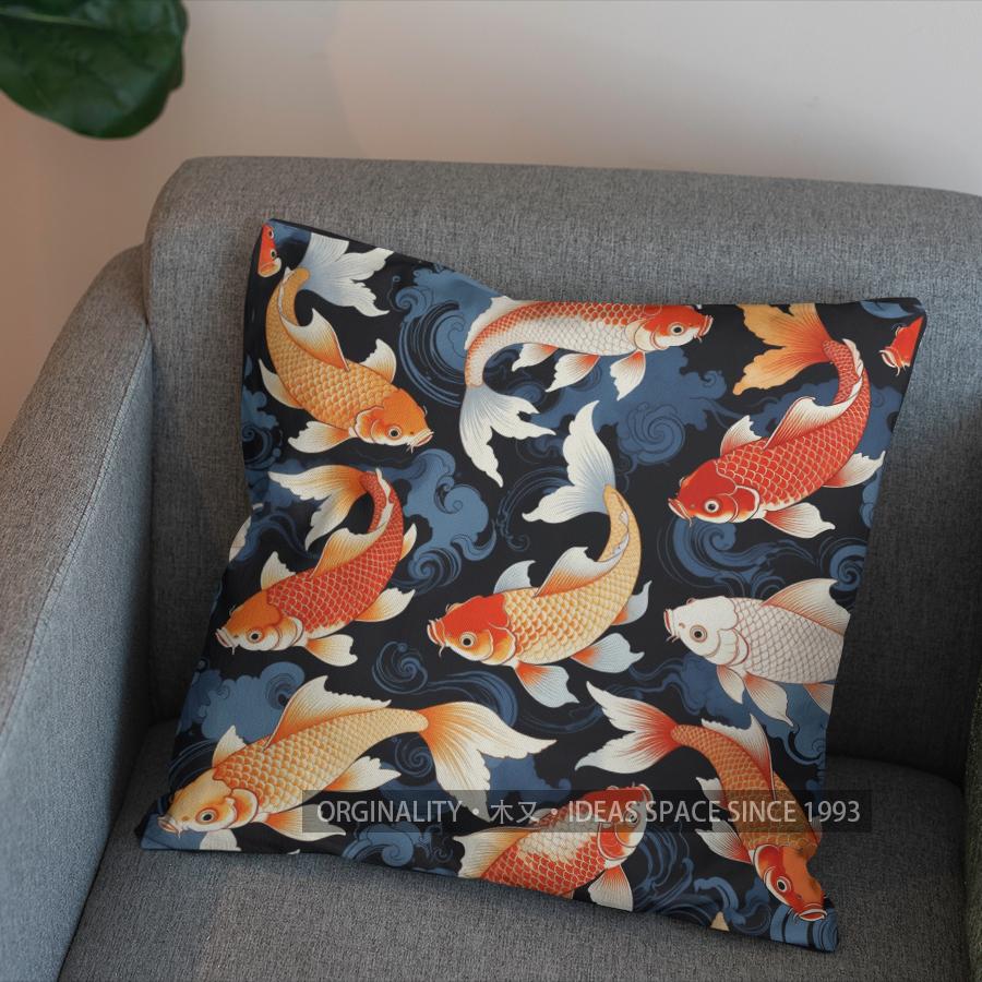 2D Colorful Koi Fish Pattern Decorative Pillow Cover Pattern Cushion Cover Suitable For Sofa Bedroom Car Pillow Cover