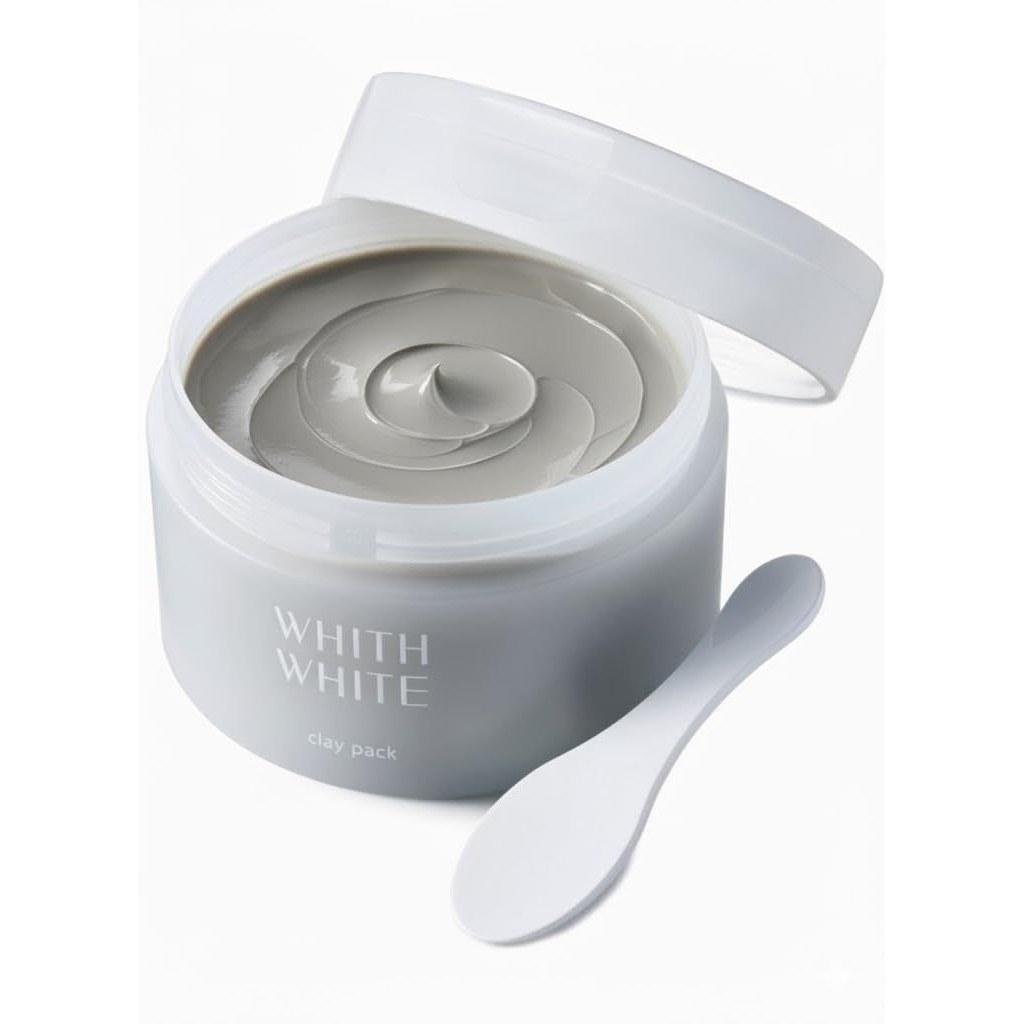 Pore-clearing spa-like feeling. Fis White Clay Pack spatula 100g. Pore care exfoliation face mud ceramide AHA peeling low irritation.
