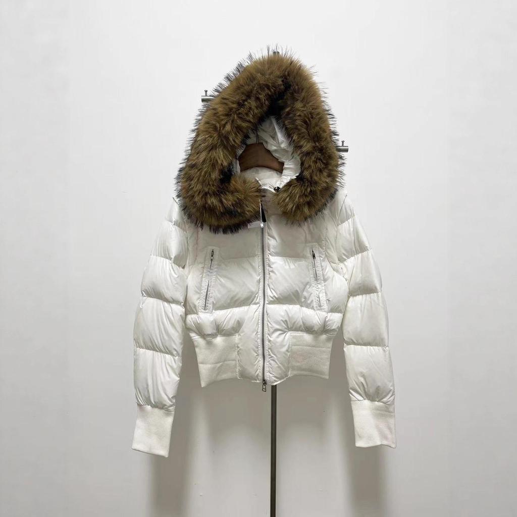 Women's Black Slim-Fit Down Coat with Detachable Fur Collar